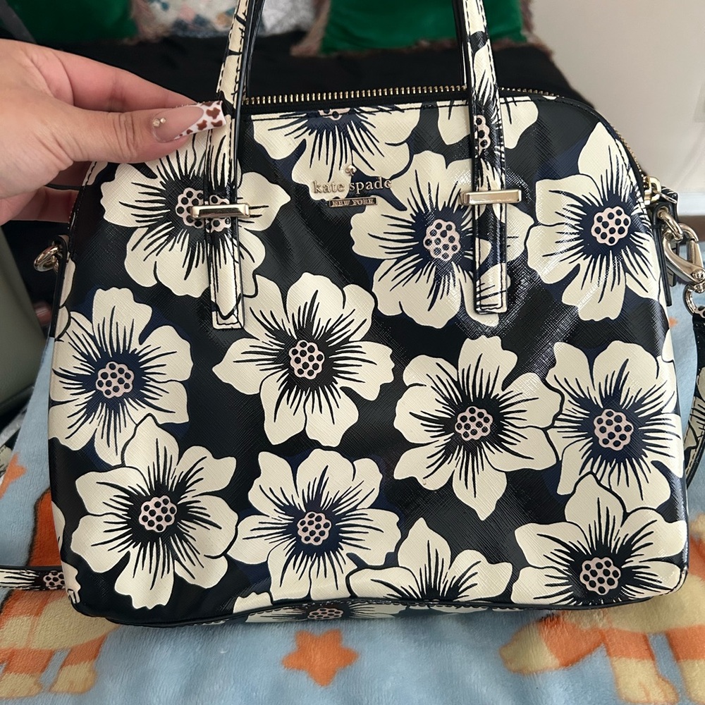 Kate Spade Cream and Black Floral Satchel
